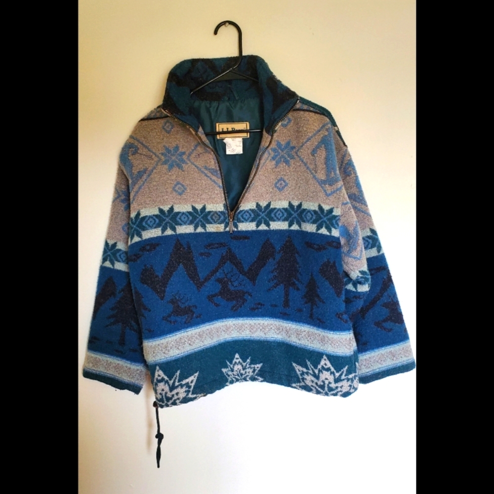 Vintage LLBean Wool Blend Nordic Ski Pullover Jacket Women's Small